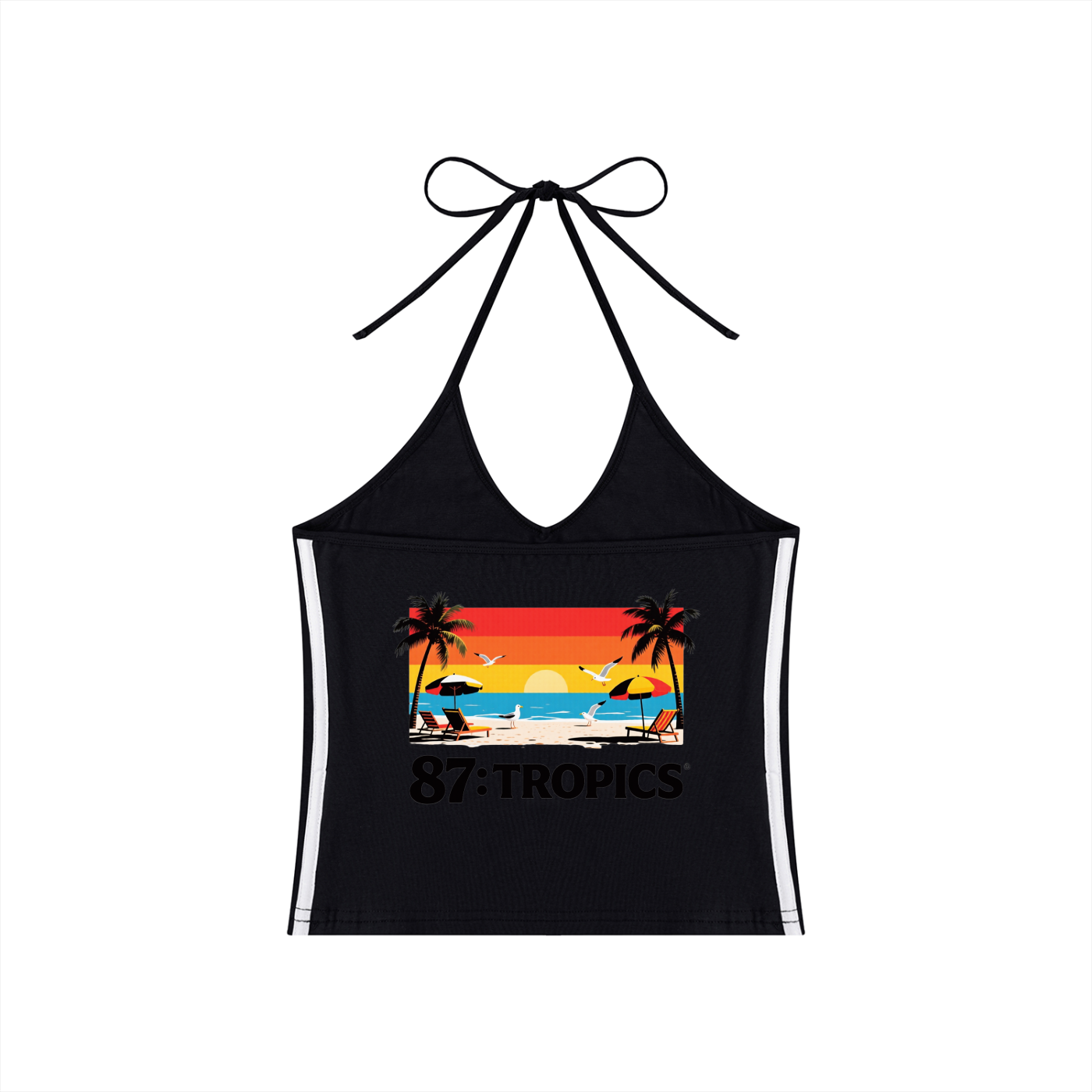 Women's Color Block Halter Crop Tank Top
