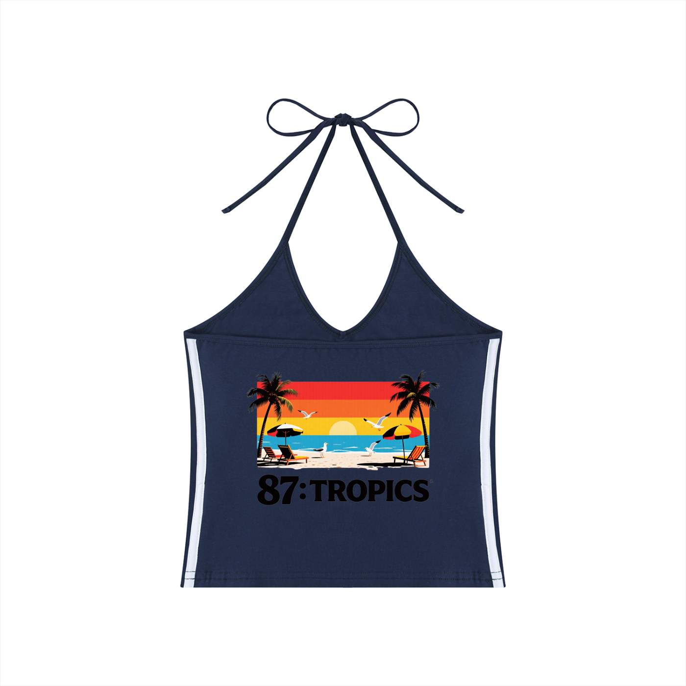 Women's Color Block Halter Crop Tank Top