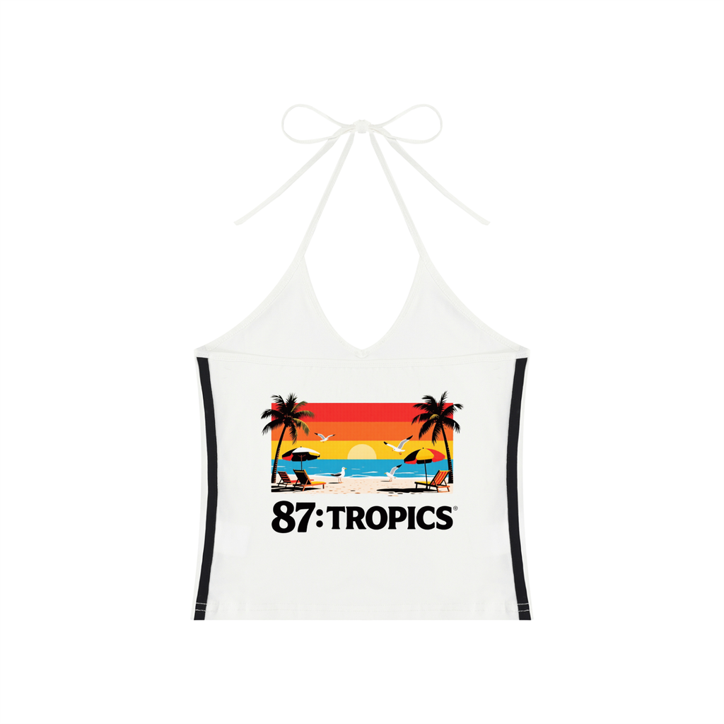 Women's Color Block Halter Crop Tank Top
