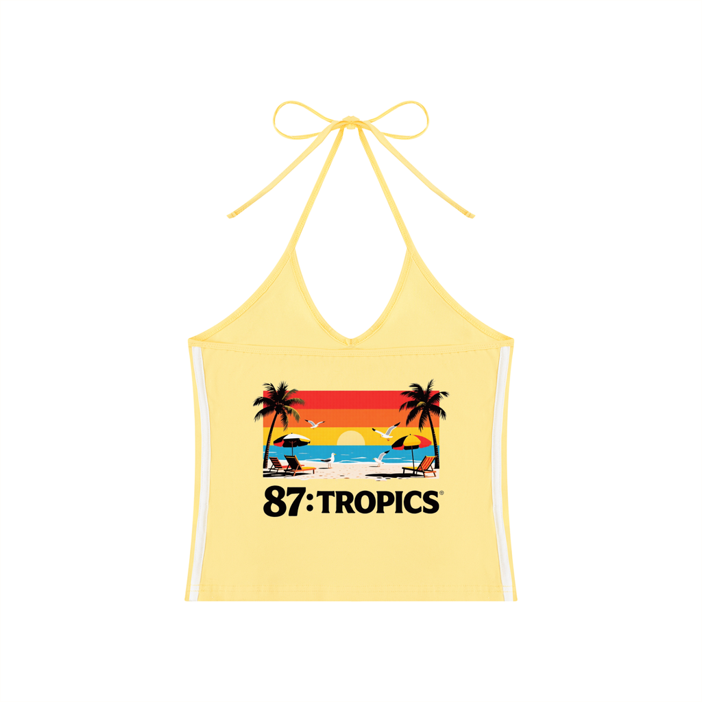 Women's Color Block Halter Crop Tank Top