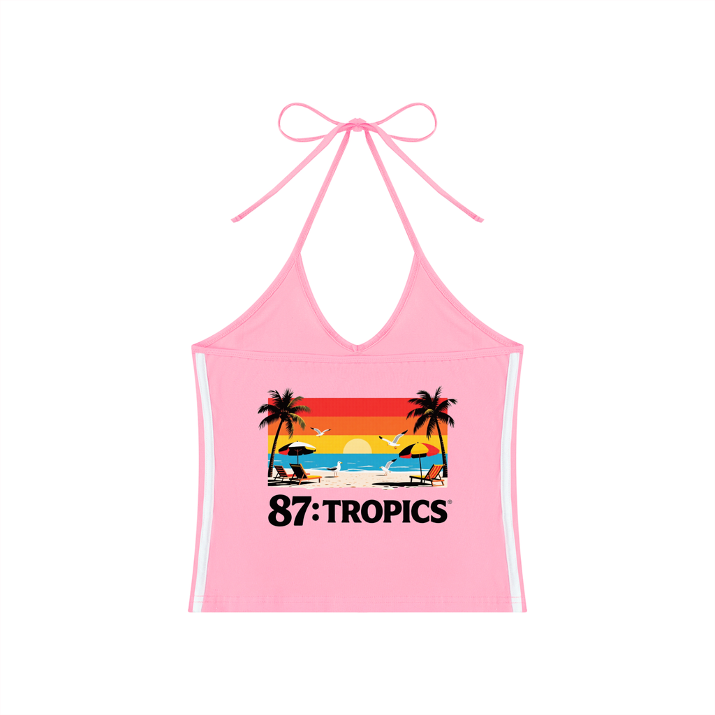 Women's Color Block Halter Crop Tank Top